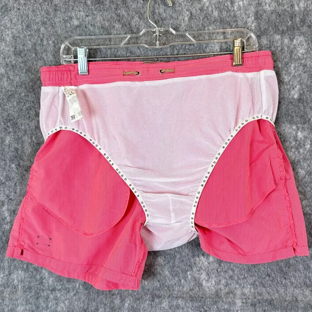 Hugo Boss Batfish Swim Trunk Mens L Coral Color with Pinstripes Pockets Lined